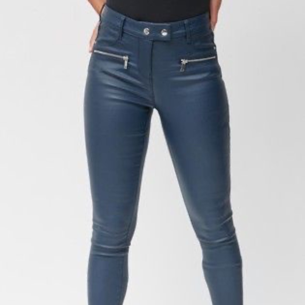 Navy Skinny High Rise Coated Jeans EUC | next